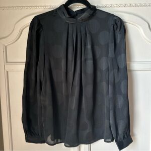Who What Wear Long Sleeve Sheer Polka Dot High Neck Black Blouse Women's Medium